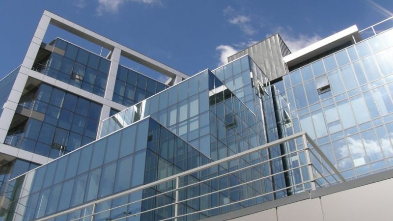 spotless windows in modern office building