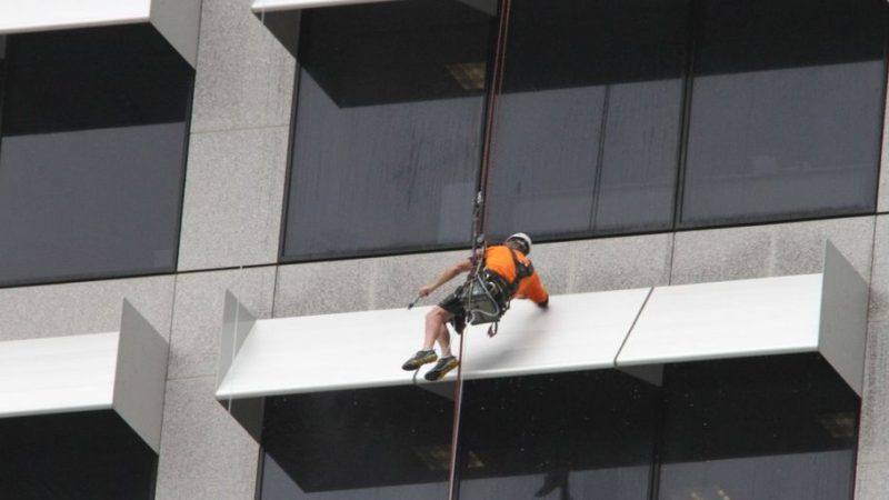 professional window cleaning service in urban setting